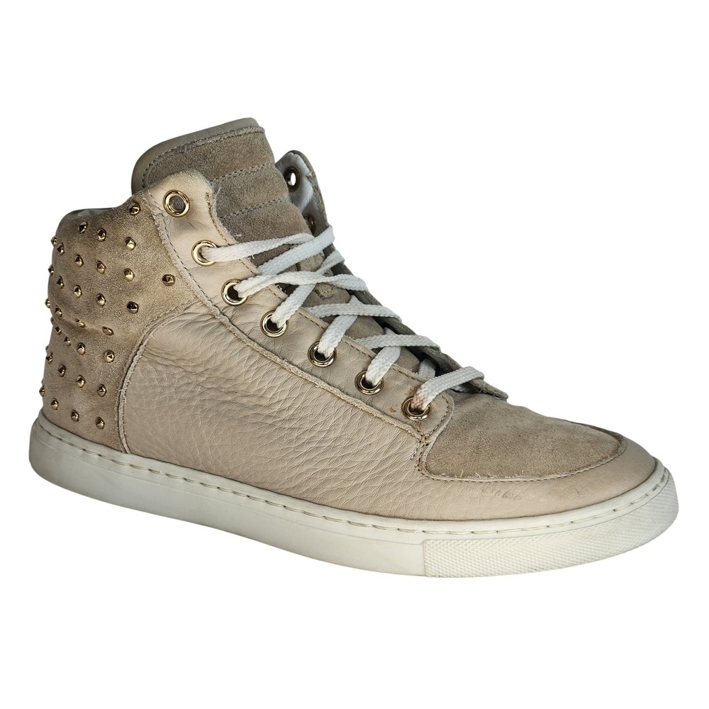Mulberry Made in Italy Beige Leather Suede Studded High Top Sneakers 37